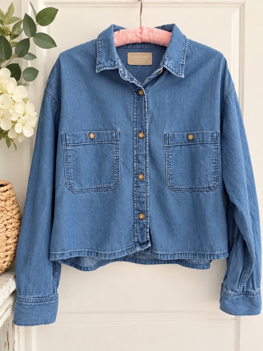Everlane The Original Crop Denim Shirt XL Organic Cotton Blue Button Down